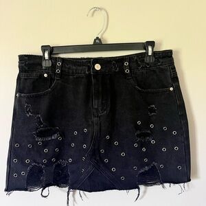 Black Distressed Denim Skirt